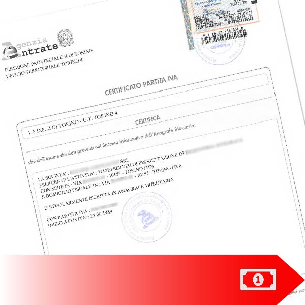 Cerificato attribuzione. partita iva