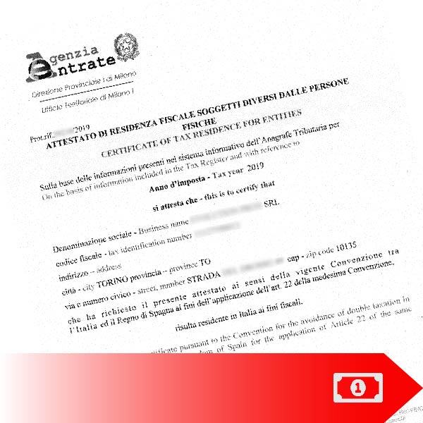 Certificato doppia imposizione Ag. Entrate